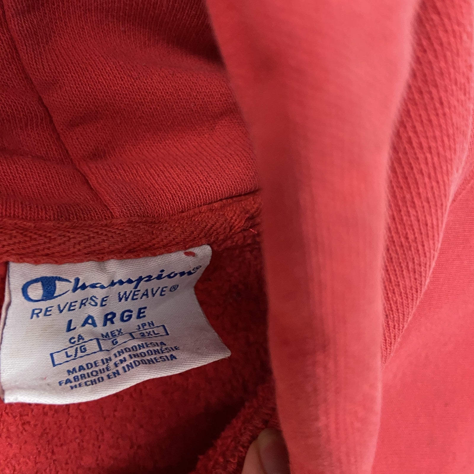 Champion　チャンピオン　リバースウィーブ　スウェットパーカー/フーディー　フェード　現行　赤　レッド　Lサイズ　古着
