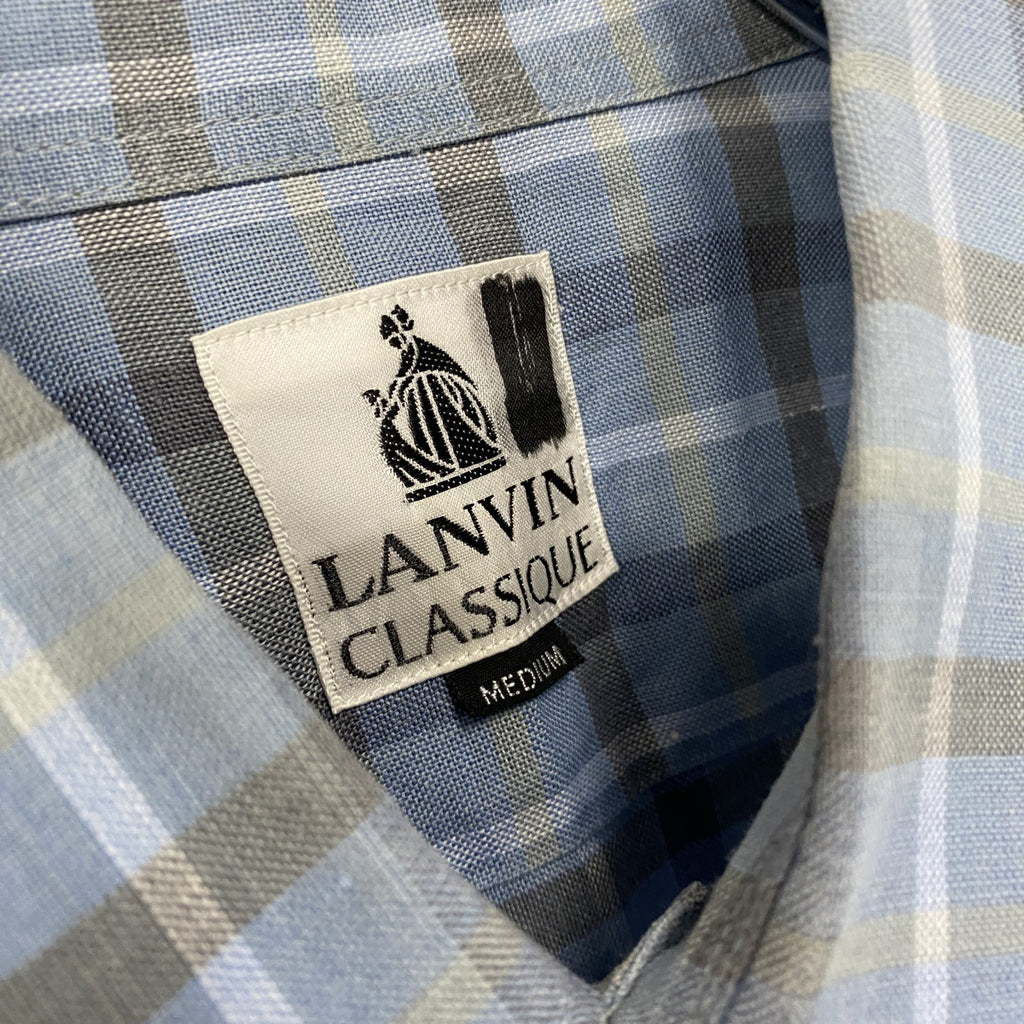 LANVIN CLASSIQUE　ランバン　半袖チェックシャツ　胸ポケット　水色　ライトブルー　Mサイズ　古着