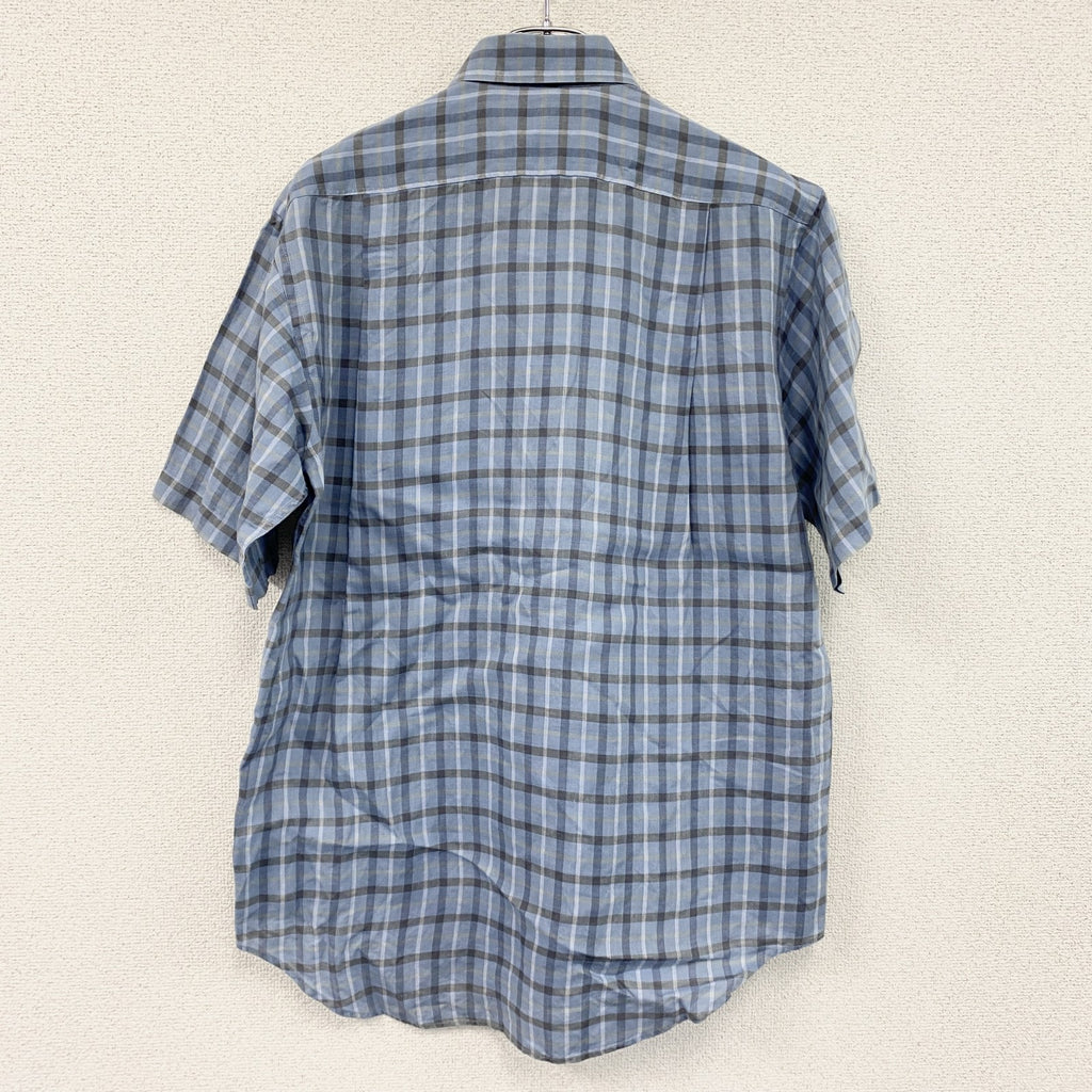 LANVIN CLASSIQUE　ランバン　半袖チェックシャツ　胸ポケット　水色　ライトブルー　Mサイズ　古着