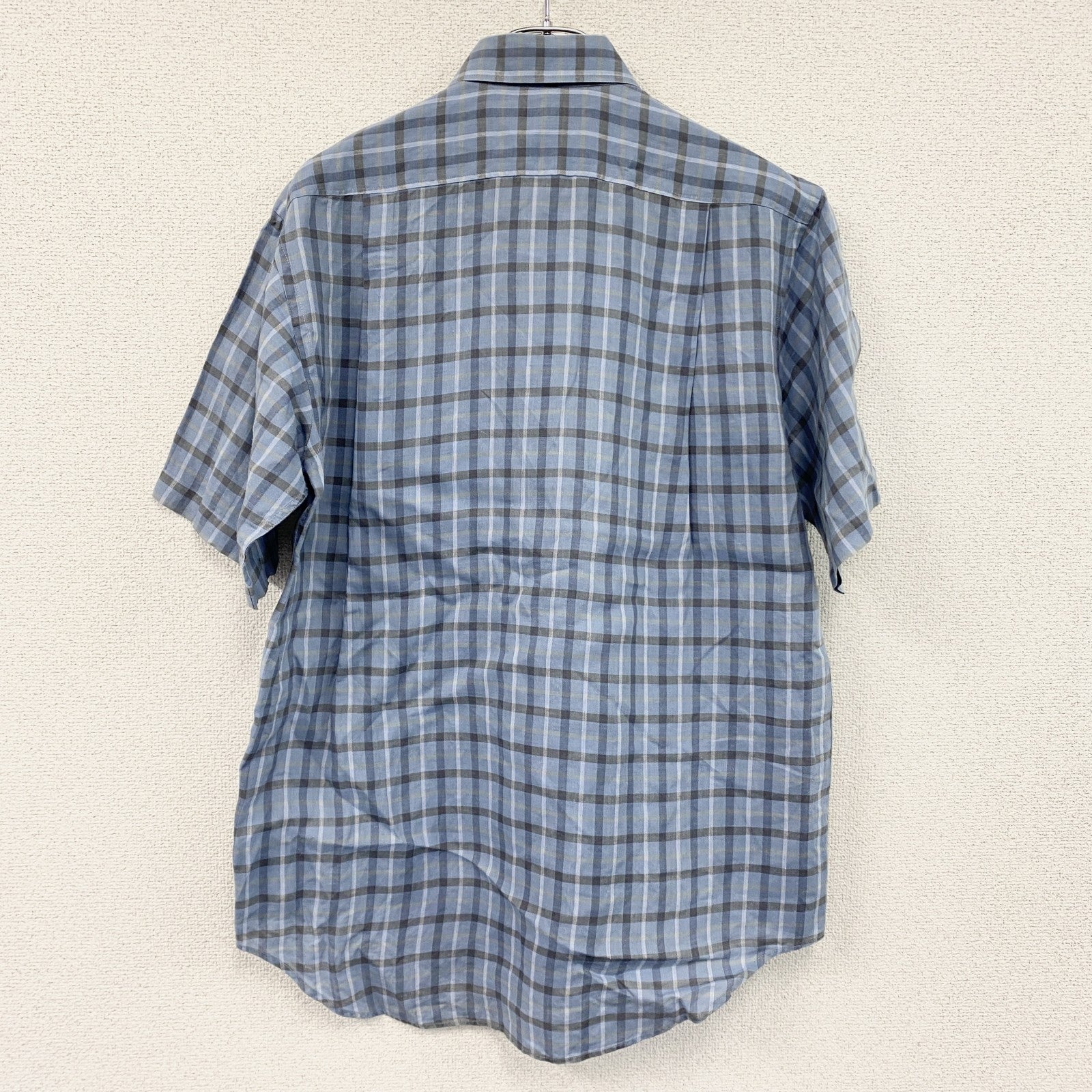 LANVIN CLASSIQUE　ランバン　半袖チェックシャツ　胸ポケット　水色　ライトブルー　Mサイズ　古着