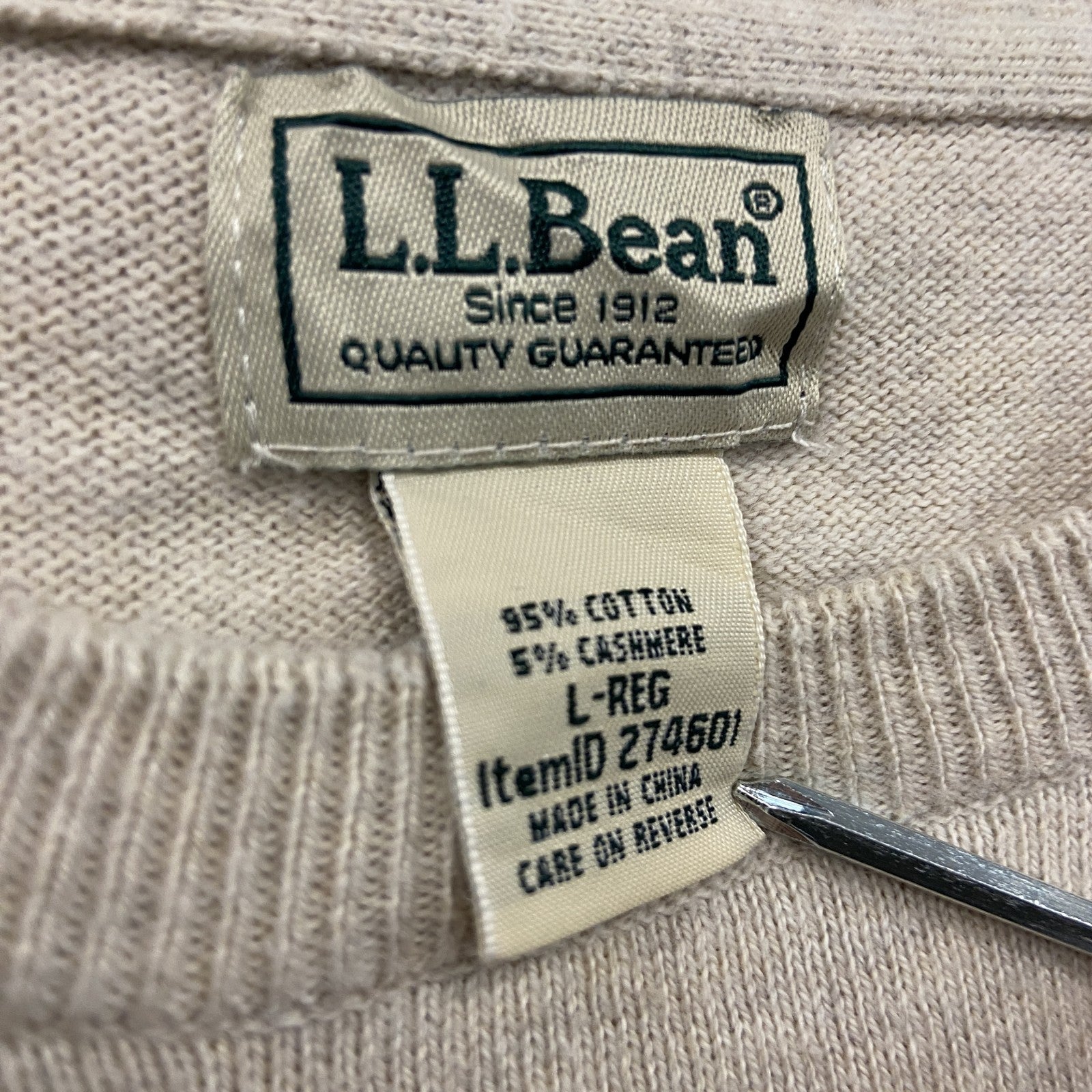 L.L.Bean　エルエルビーン　カシミヤ混コットンニットセーター　ベージュ　Lサイズ　古着