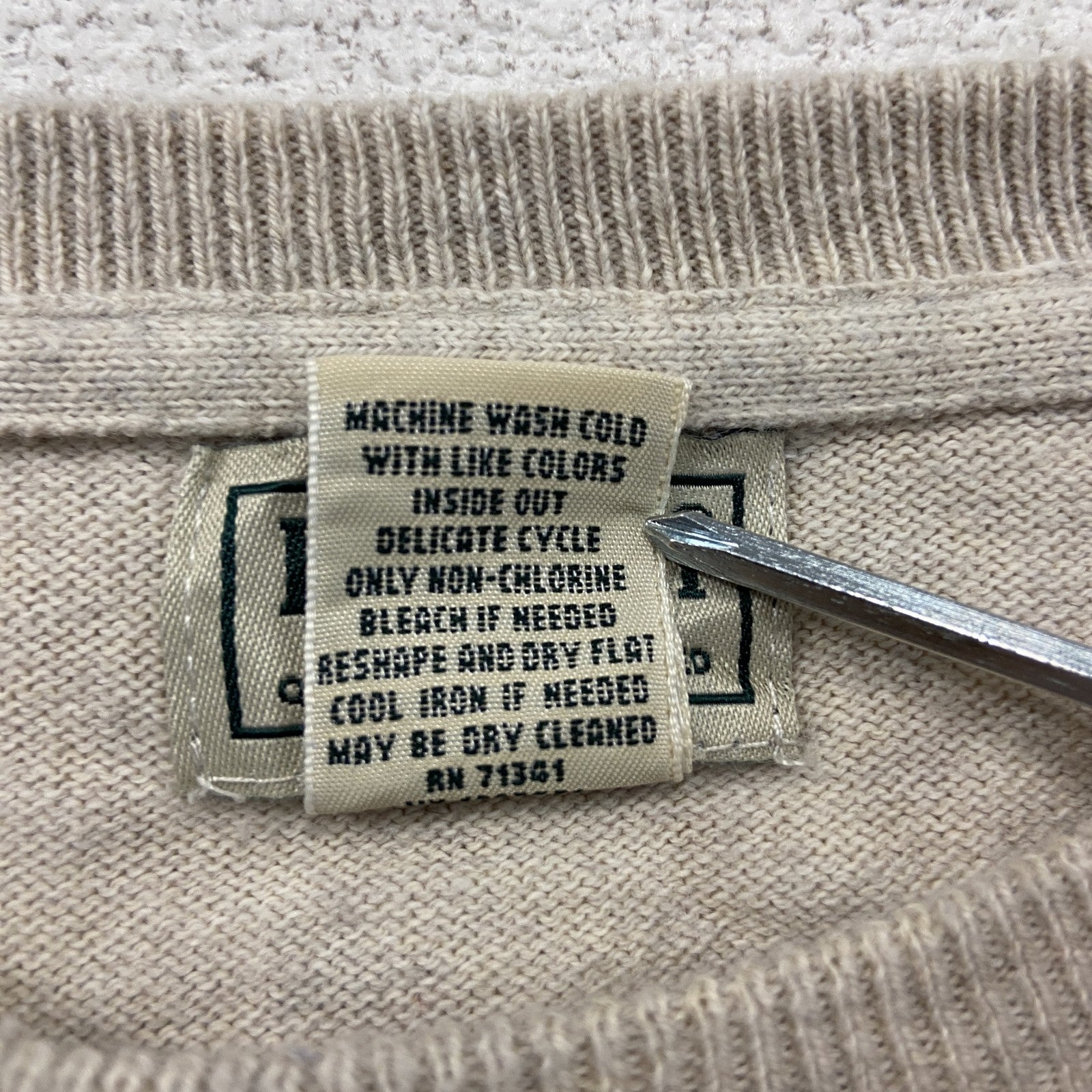 L.L.Bean　エルエルビーン　カシミヤ混コットンニットセーター　ベージュ　Lサイズ　古着