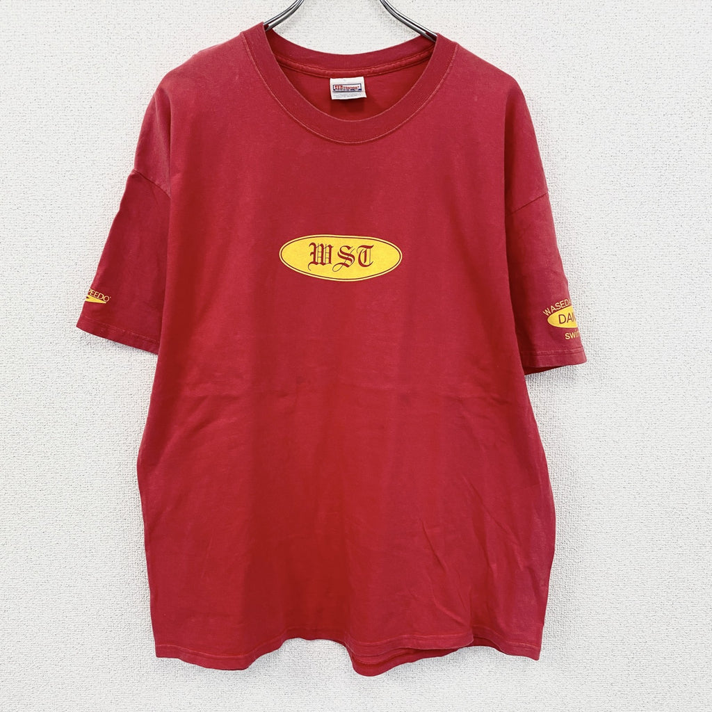 古着 used　00s　Hanes　BEEFY-T　早稲田大学　水泳部　半袖プリントTシャツ　赤　レッド　XLサイズ