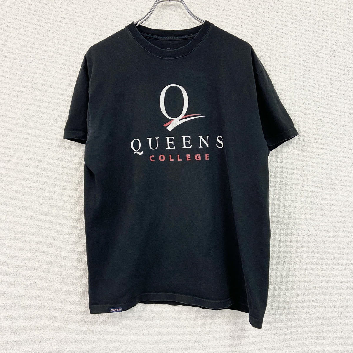 半袖プリントTシャツ　クイーンズ校　カレッジロゴ　3連プリント　クルーネック　黒　ブラック　古着