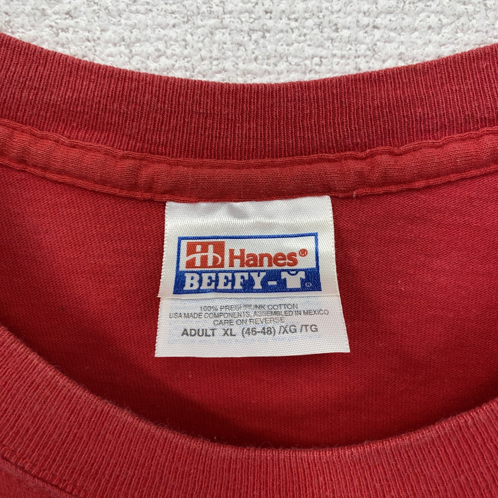古着 used　00s　Hanes　BEEFY-T　早稲田大学　水泳部　半袖プリントTシャツ　赤　レッド　XLサイズ