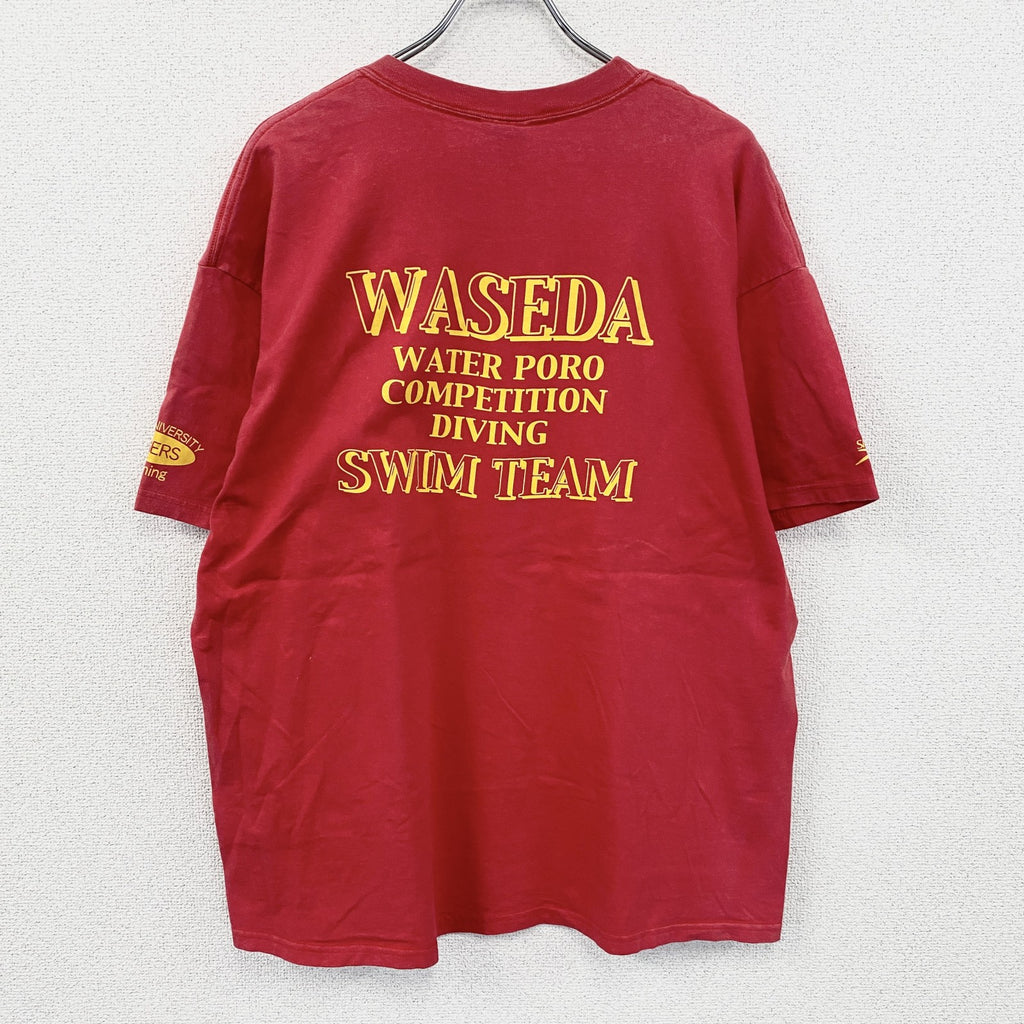 古着 used　00s　Hanes　BEEFY-T　早稲田大学　水泳部　半袖プリントTシャツ　赤　レッド　XLサイズ