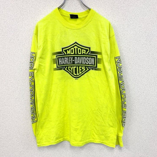 HARLEY DAVIDSON　ハーレーダビッドソン　長袖プリントTシャツ　蛍光色　黄色　イエロー　2XLサイズ