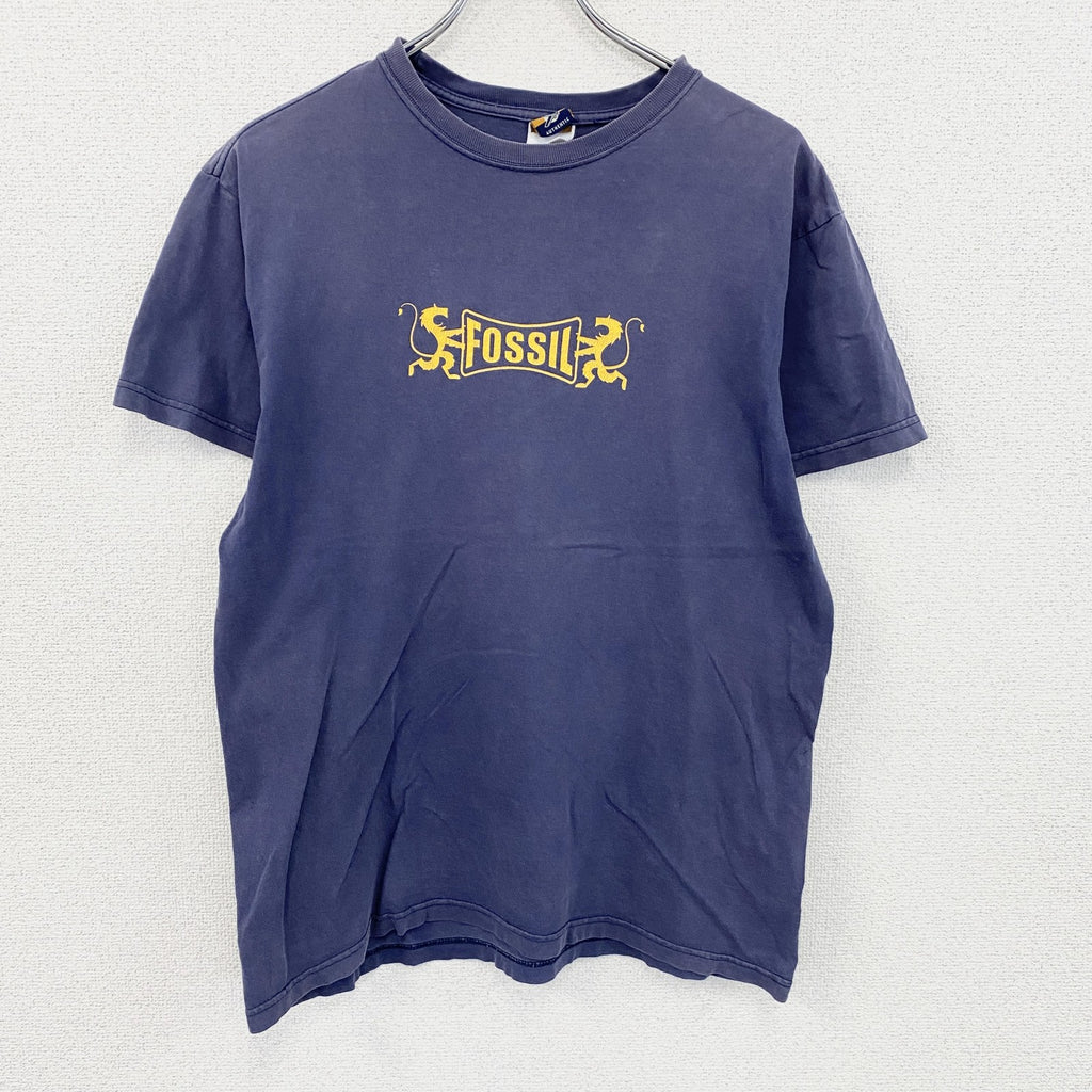 00s　Fossil　フォッシル　半袖プリントTシャツ　ヴィンテージ　フェード　紺　ネイビー　Sサイズ　古着