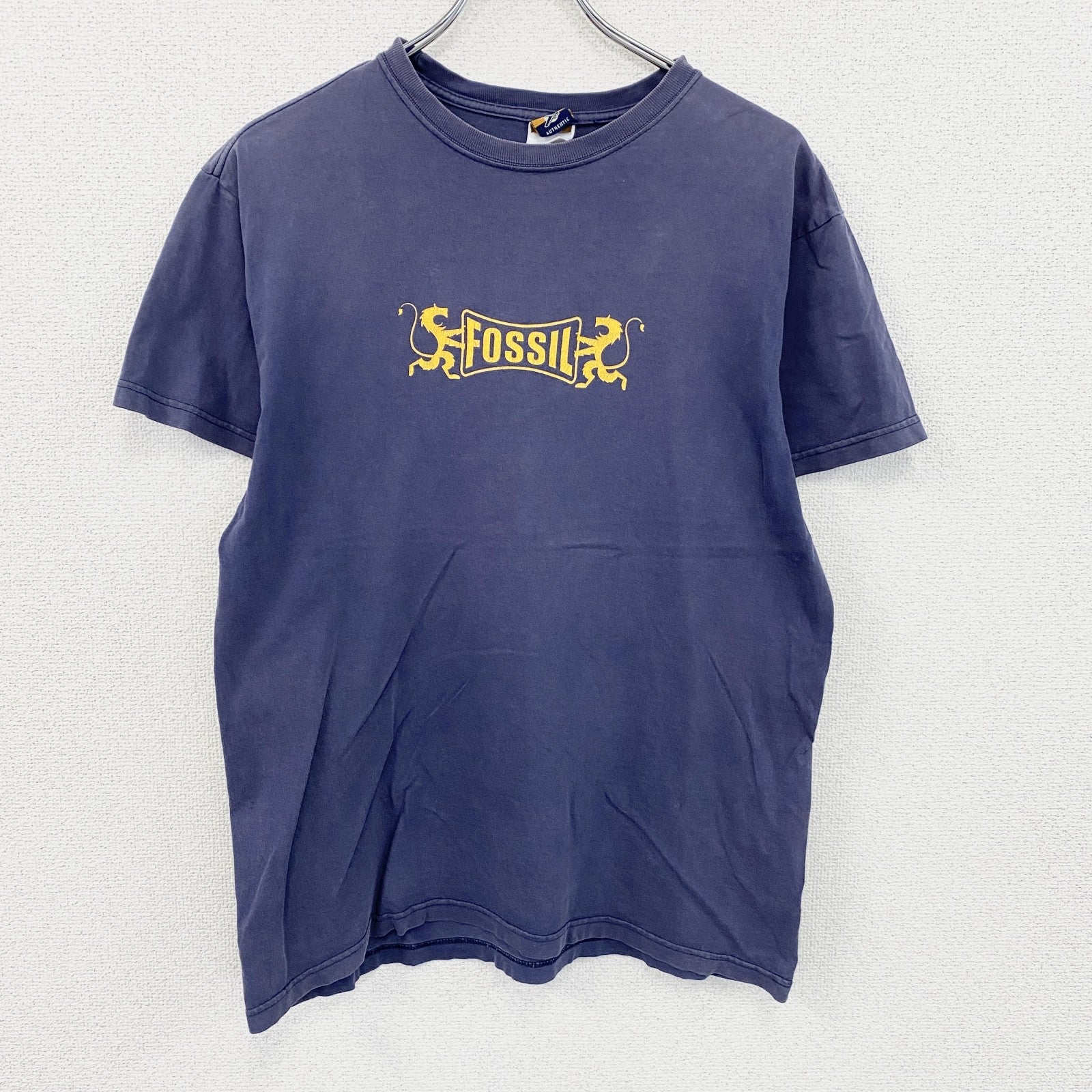 00s　Fossil　フォッシル　半袖プリントTシャツ　ヴィンテージ　フェード　紺　ネイビー　Sサイズ　古着