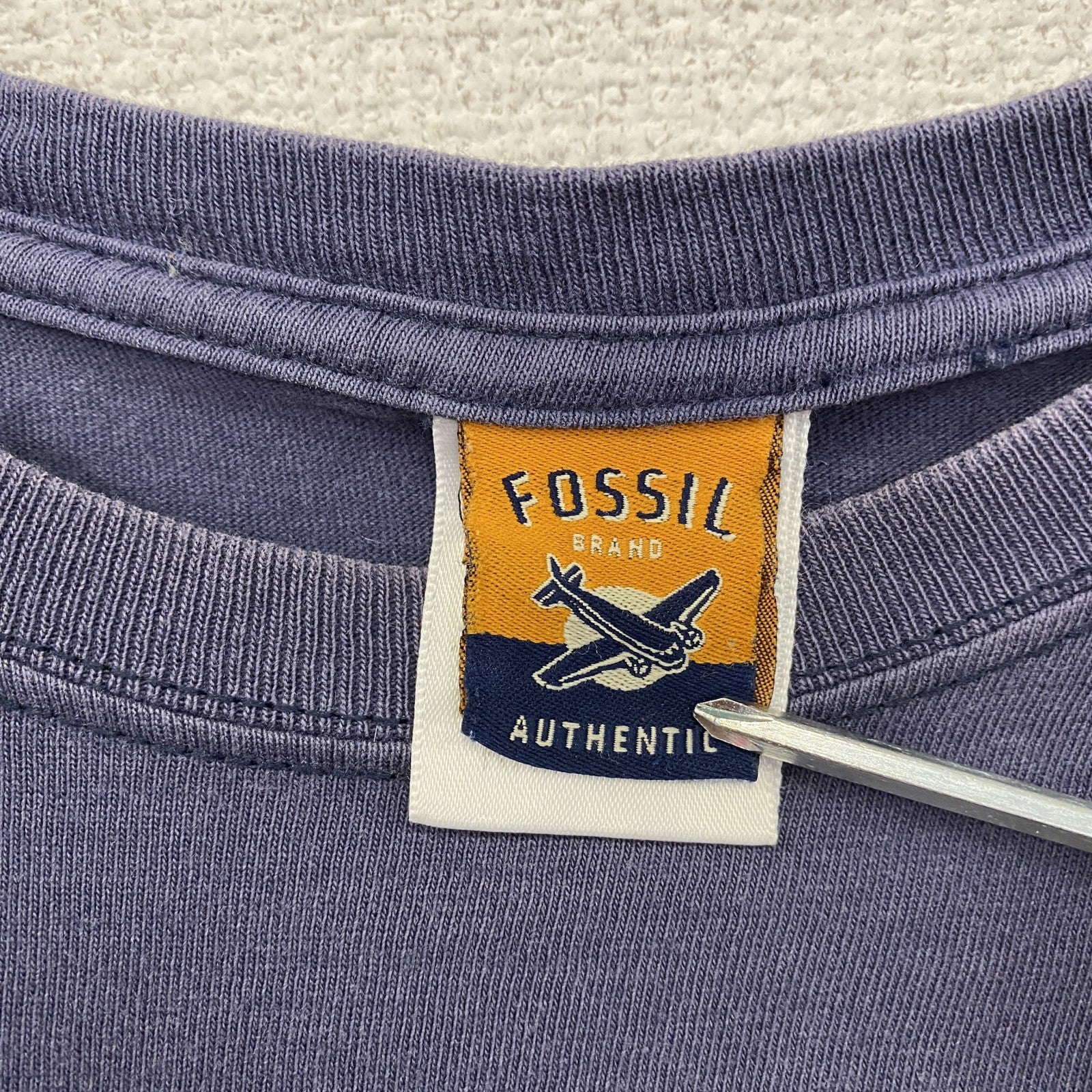 00s　Fossil　フォッシル　半袖プリントTシャツ　ヴィンテージ　フェード　紺　ネイビー　Sサイズ　古着