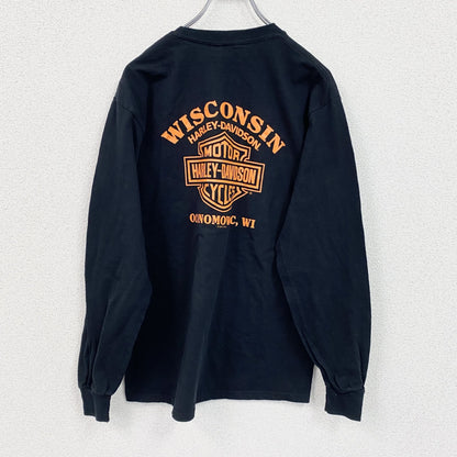 HARLEY DAVIDSON　ハーレーダビッドソン　長袖両面プリントTシャツ　黒　ブラック　XLサイズ
