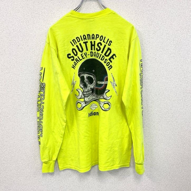 HARLEY DAVIDSON ハーレーダビッドソン 長袖プリントTシャツ 蛍光色