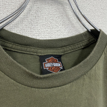 HARLEY DAVIDSON　ハーレーダビッドソン　長袖両面プリントTシャツ　カーキー　XLサイズ