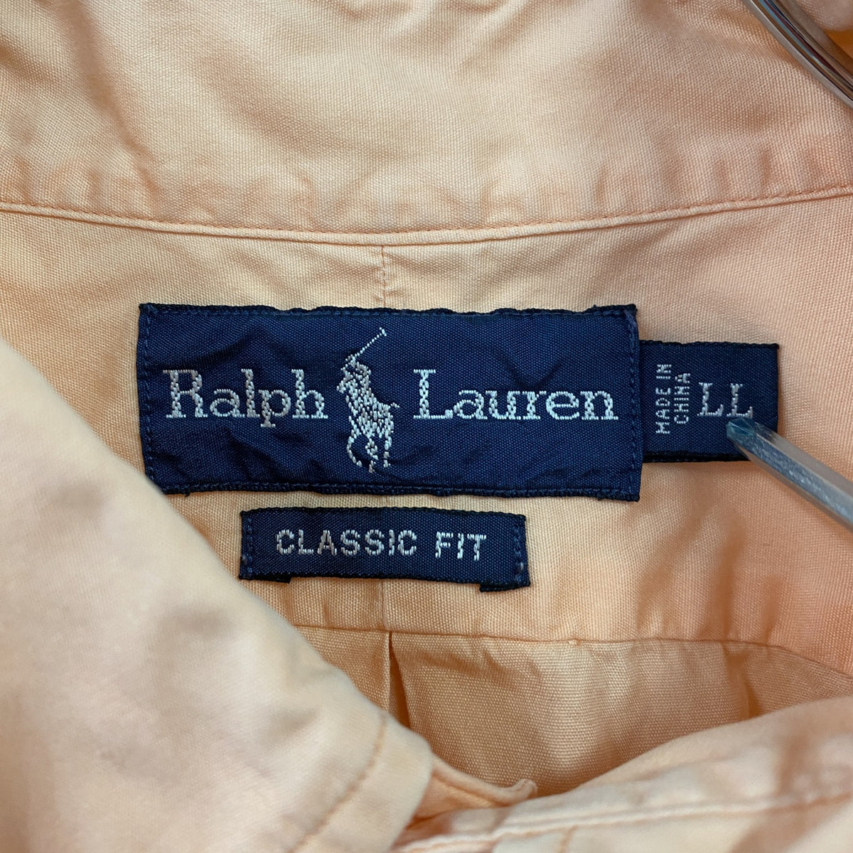 RALPH LAUREN　ラルフローレン　半袖シャツ　刺繍ロゴ　サーモンピンク　LLサイズ メンズ コットン 古着