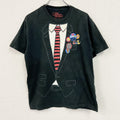 the green project　半袖プリントTシャツ　だまし絵　ミニ缶バッジ　黒　ブラック　Lサイズ　古着