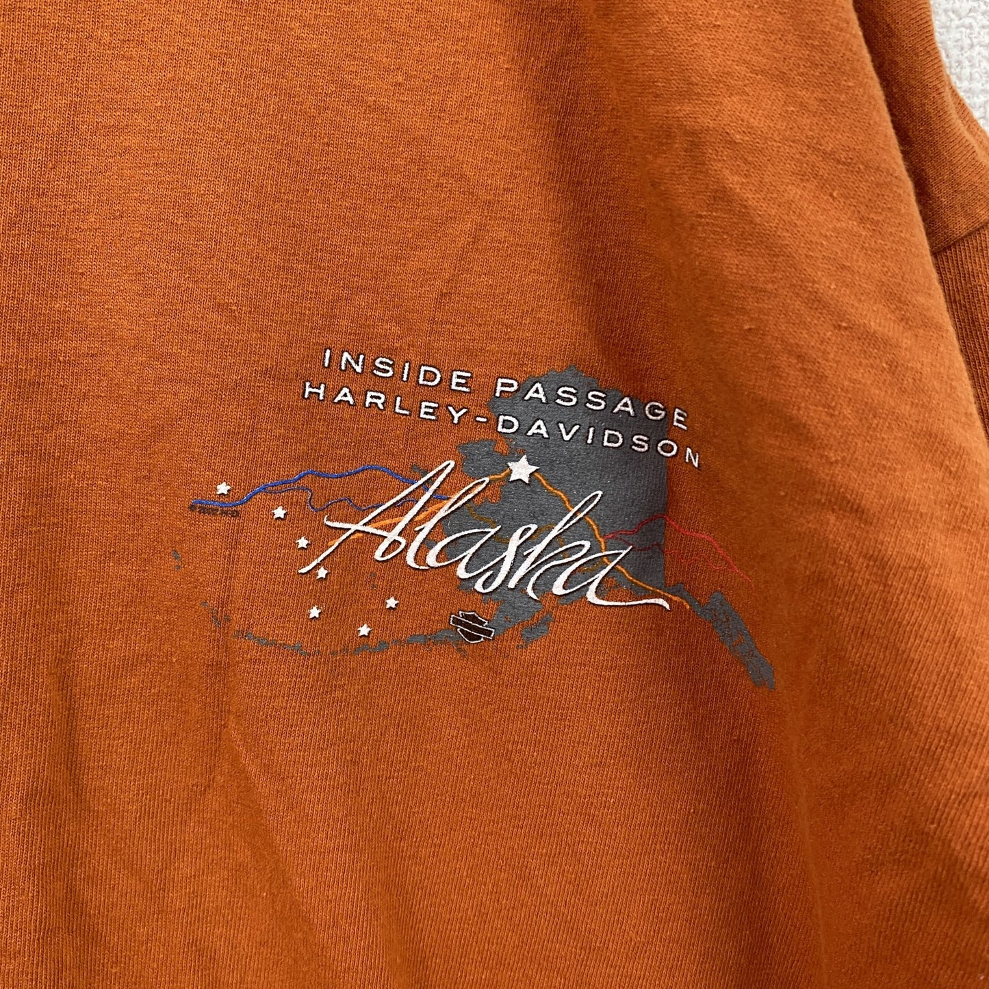 HARLEY DAVIDSON　ハーレーダビッドソン　長袖両面プリントTシャツ　オレンジ　2XLサイズ