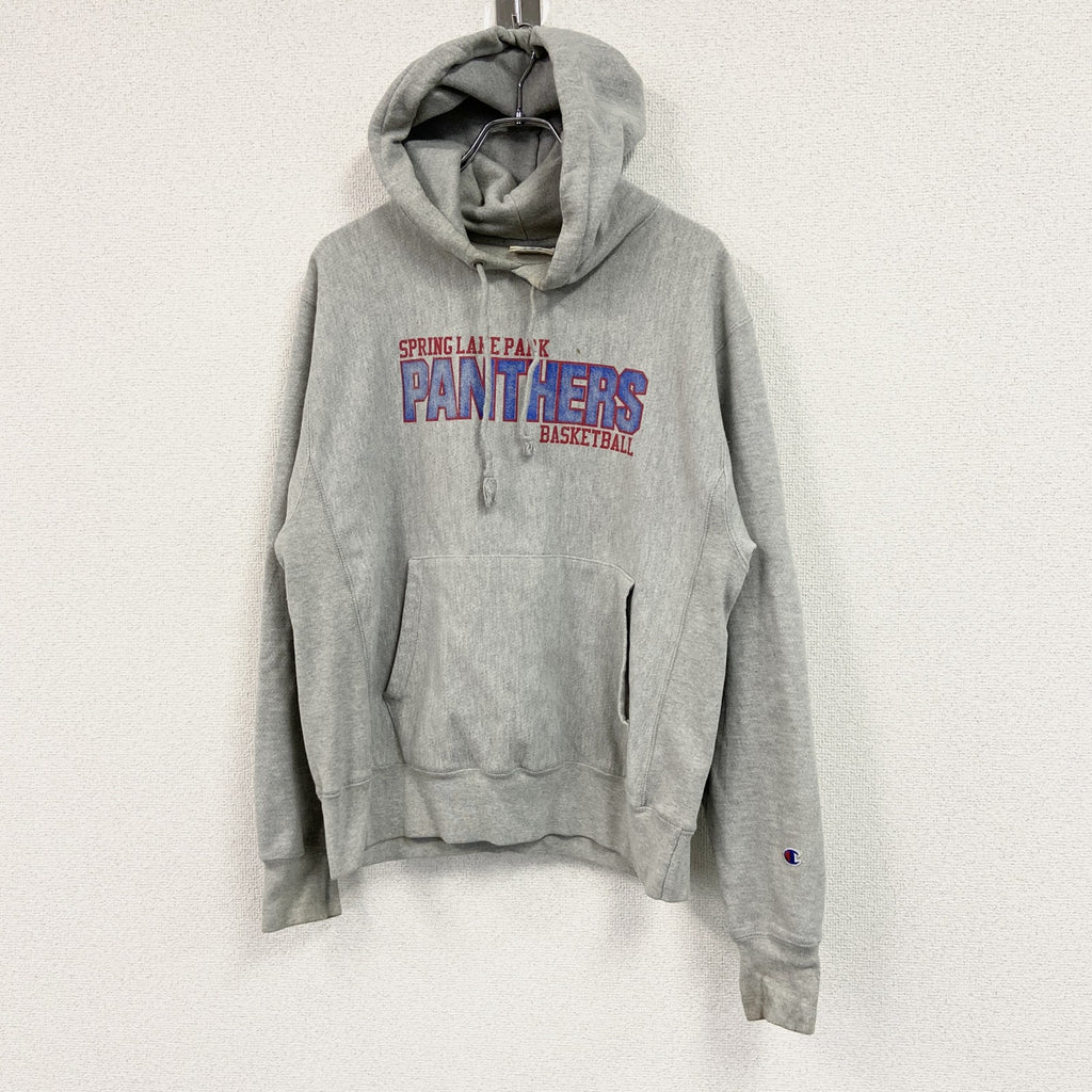 Champion　チャンピオン　リバースウィーブ　スウェットパーカー/フーディー　3連プリント　現行　灰色　グレー　Mサイズ　古着