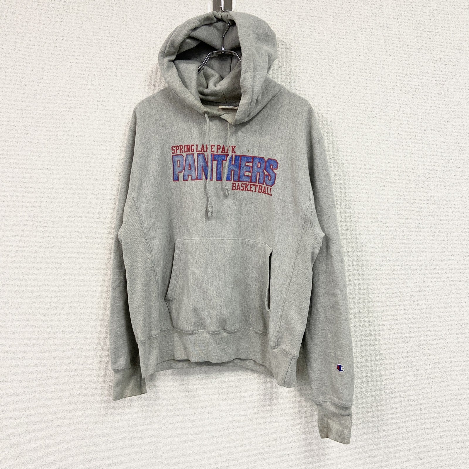Champion　チャンピオン　リバースウィーブ　スウェットパーカー/フーディー　3連プリント　現行　灰色　グレー　Mサイズ　古着