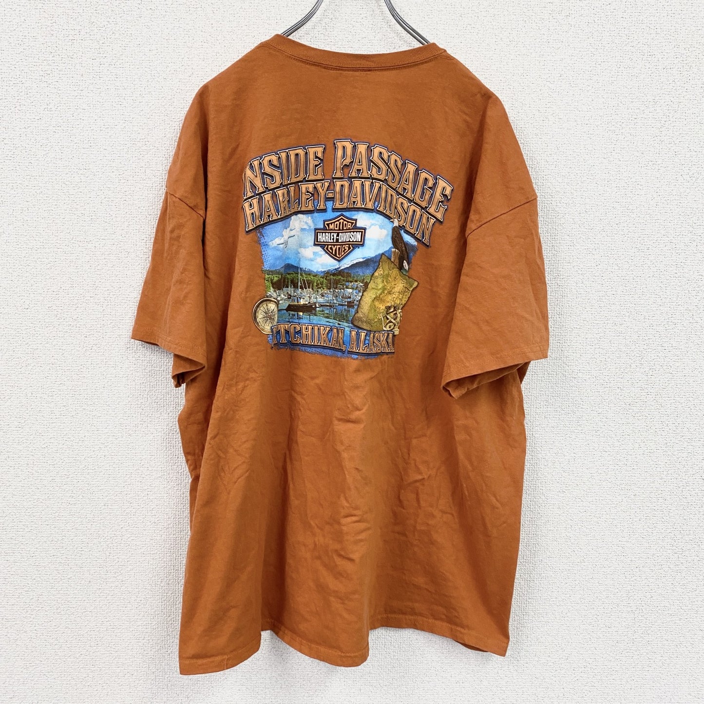 HARLEY DAVIDSON　ハーレーダビッドソン　長袖両面プリントTシャツ　オレンジ　2XLサイズ