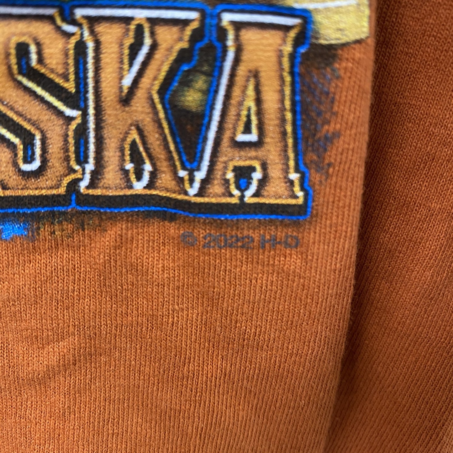 HARLEY DAVIDSON　ハーレーダビッドソン　長袖両面プリントTシャツ　オレンジ　2XLサイズ