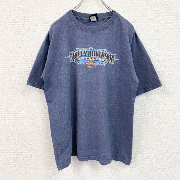 00s　HARLEY DAVIDSON　ハーレーダビッドソン　半袖両面プリントTシャツ　青　ブルー　Lサイズ