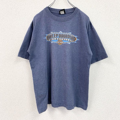 00s　HARLEY DAVIDSON　ハーレーダビッドソン　半袖両面プリントTシャツ　青　ブルー　Lサイズ