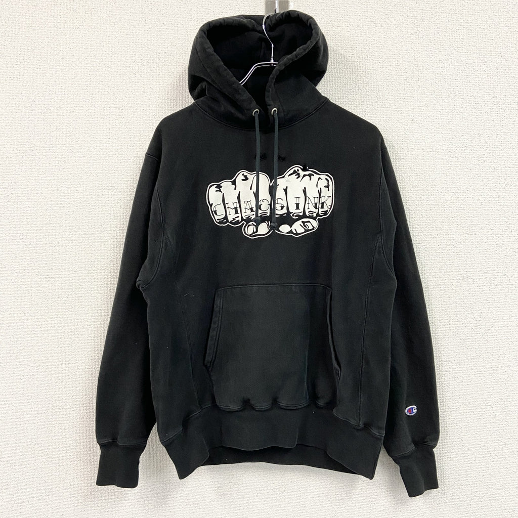 Champion　チャンピオン　リバースウィーブ　スウェットパーカー/フーディー　CHAOSINK　現行　黒　ブラック　Mサイズ トレーナー スウェットトップス フード付き 古着
