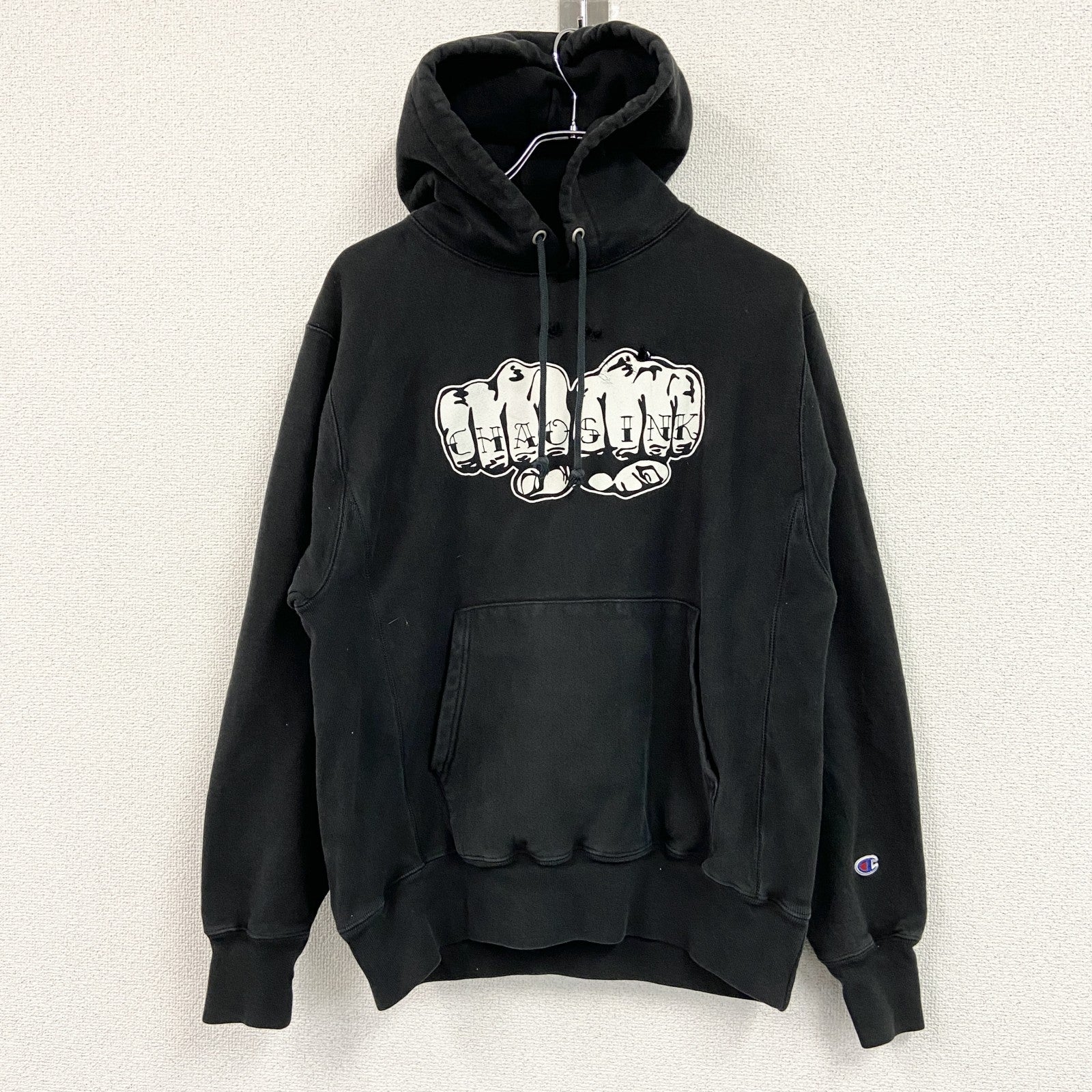 Champion　チャンピオン　リバースウィーブ　スウェットパーカー/フーディー　CHAOSINK　現行　黒　ブラック　Mサイズ トレーナー スウェットトップス フード付き 古着