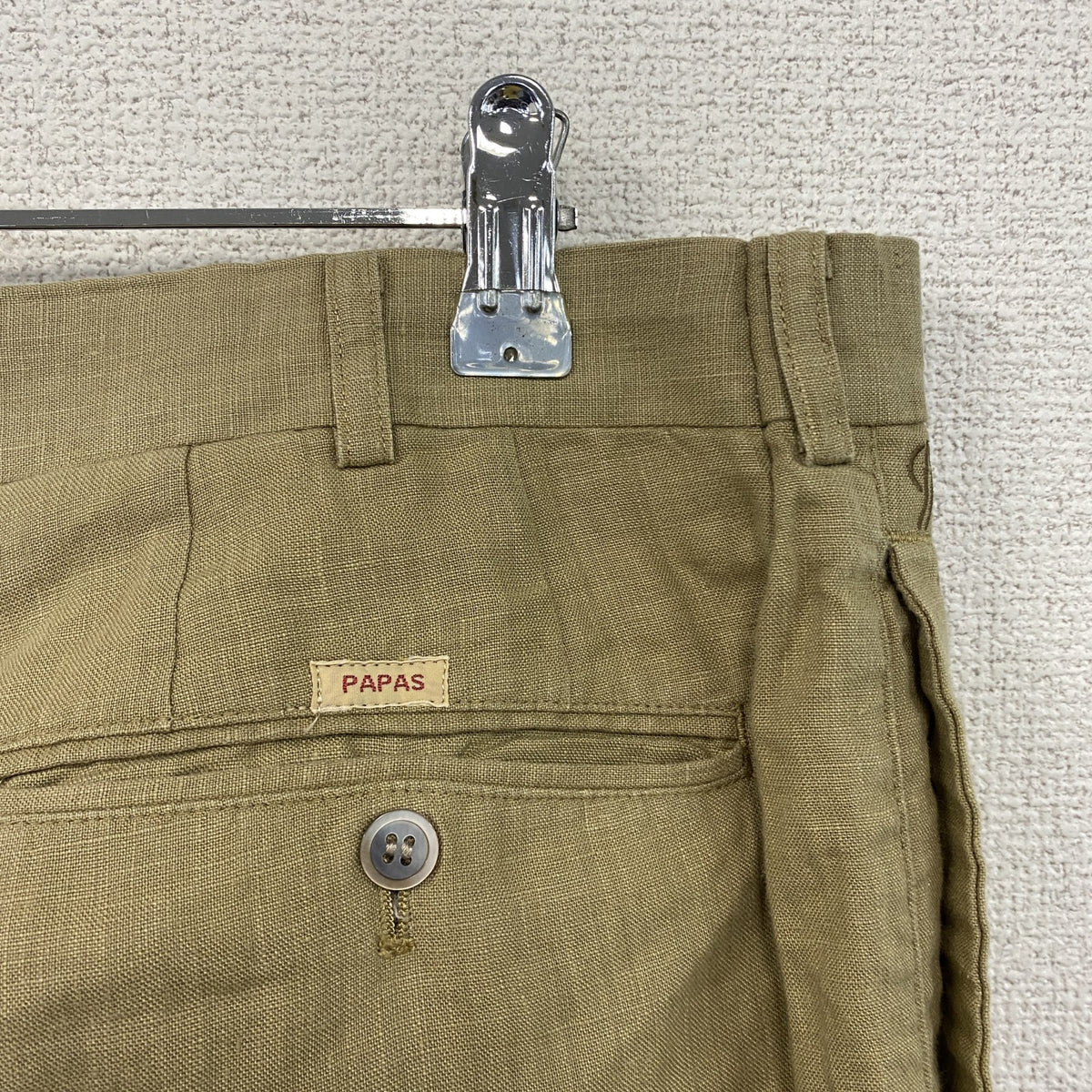 Papas　パパス　リネンパンツ　2タック　ベージュ　XLサイズ　古着