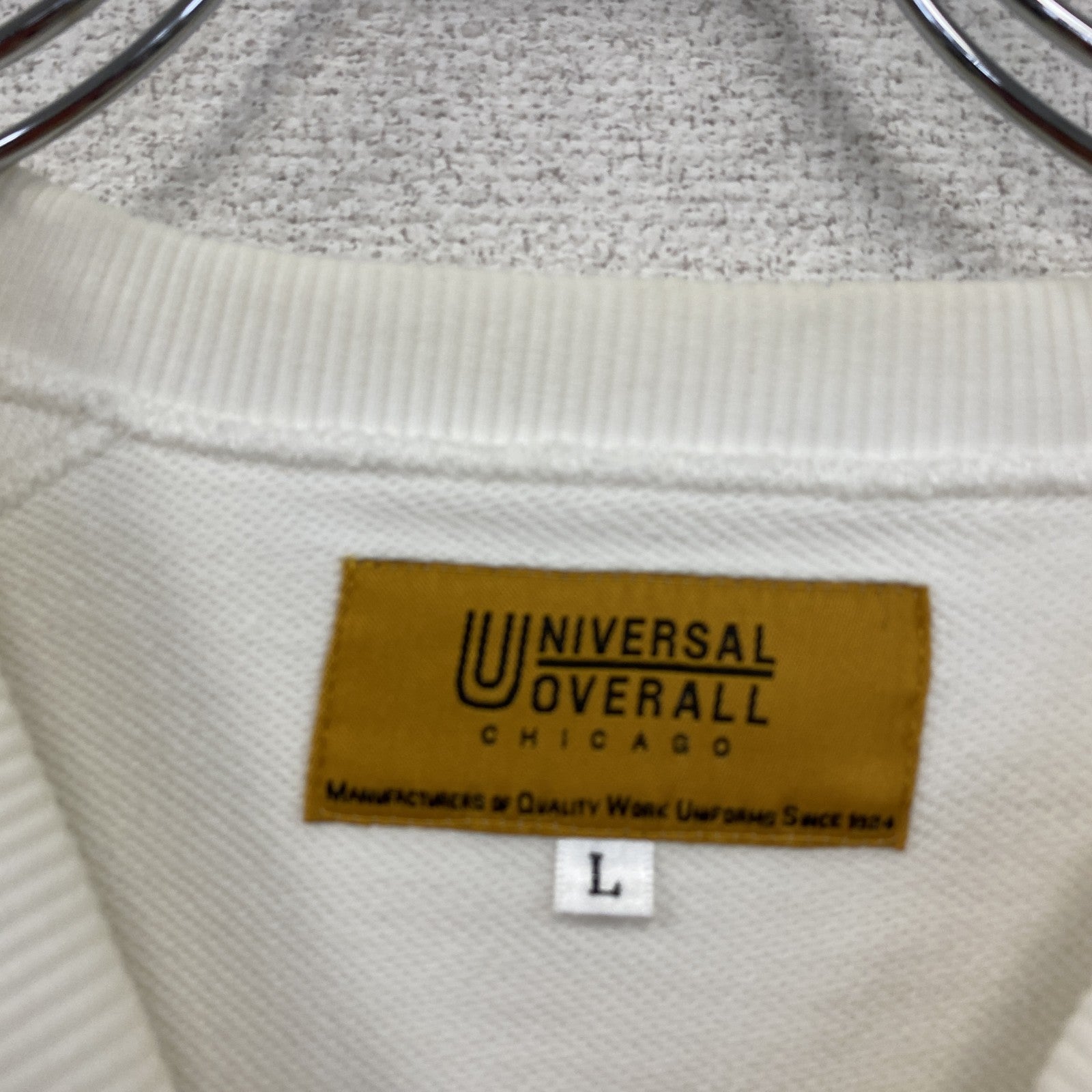 UNIVERSAL OVERALL　ユニバーサルオーバーオール　スウェット/トレーナー　ラグランスリーブ　白　ホワイト　Lサイズ　　古着