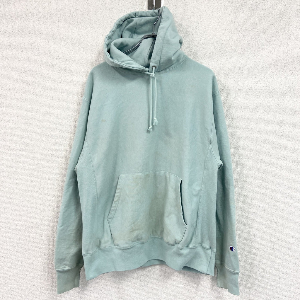 Champion　チャンピオン　リバースウィーブ　スウェットパーカー/フーディー　目無し　刺繍ロゴ　現行　水色　ブルー　Lサイズ　古着