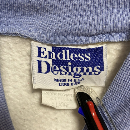 古着 used　EndlessDesigns　長袖重ね着風プリントスウェット　トレーナー　鳥　花　白　ビッグシルエット　XLサイズ