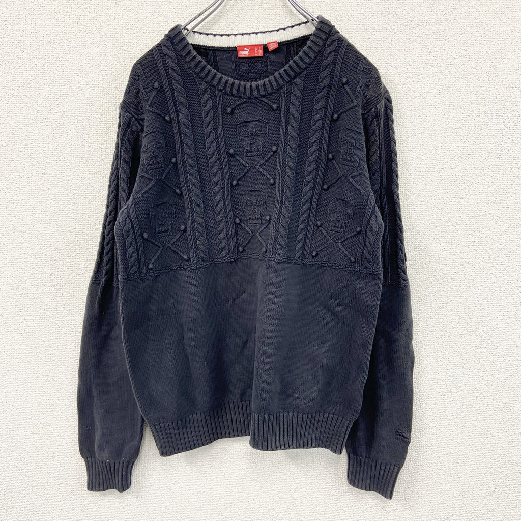 PUMA　プーマ　コットンニットセーター　ドクロ　黒　ブラック　Mサイズ　古着
