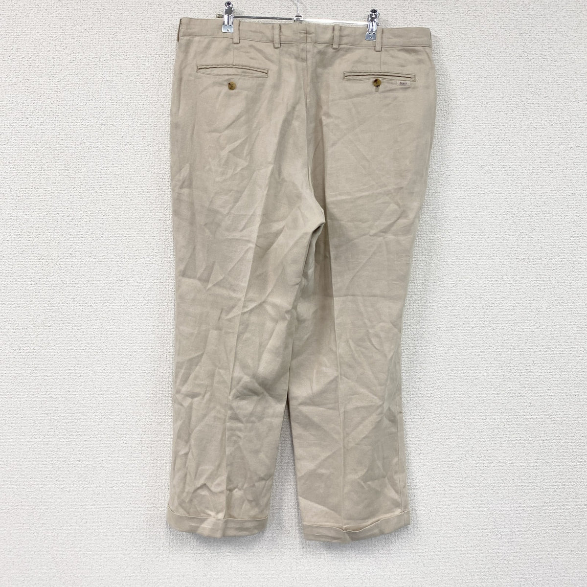 Papas　パパス　リネンパンツ　2タック　ベージュ　XLサイズ　古着