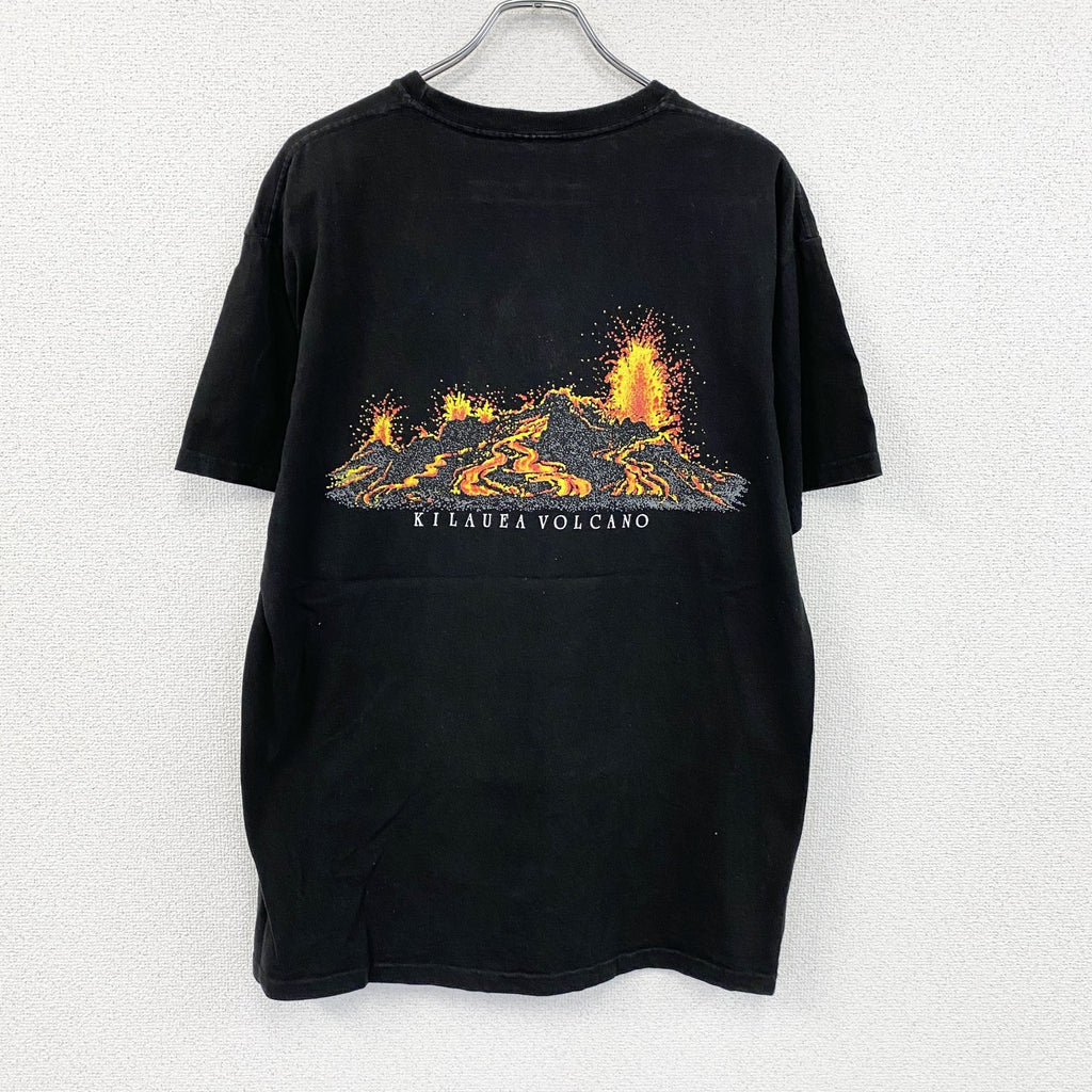 00s　キラウエア火山　半袖プリントTシャツ　ヴィンテージ　黒　ブラック　古着