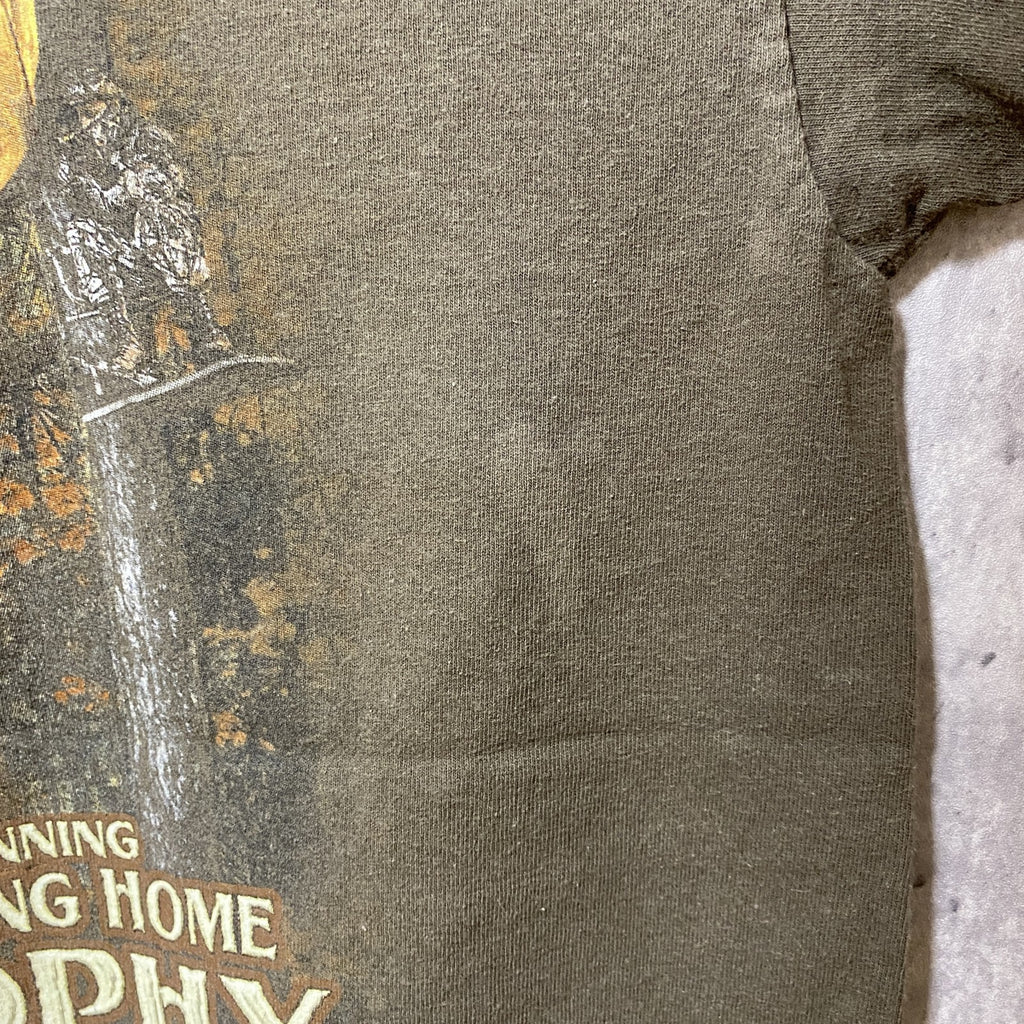 GILDAN　ギルダン　半袖アニマルプリントTシャツ　バックプリント　茶色　ブラウン　レトロデザイン　クルーネック　Lサイズ　古着