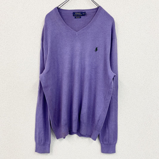 古着 used　POLO RALPH LAUREN　ポロラルフローレン　コットンニットセーター　紫　パープル　XLサイズ