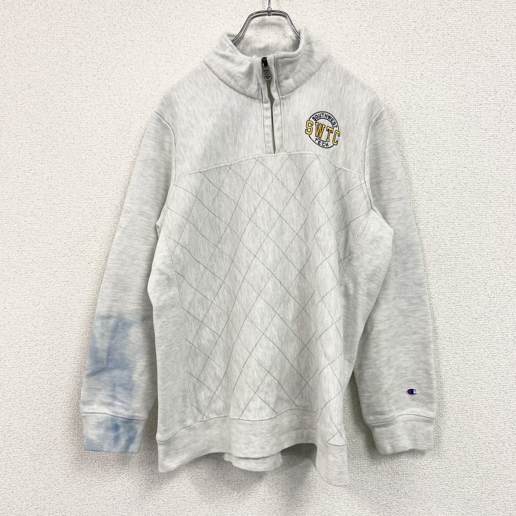 Champion　リバースウィーブ　ハーフジップスウェット/トレーナー　ヘビーウエイト　刺繍ロゴ　現行　霜降りグレー　XLサイズ　古着