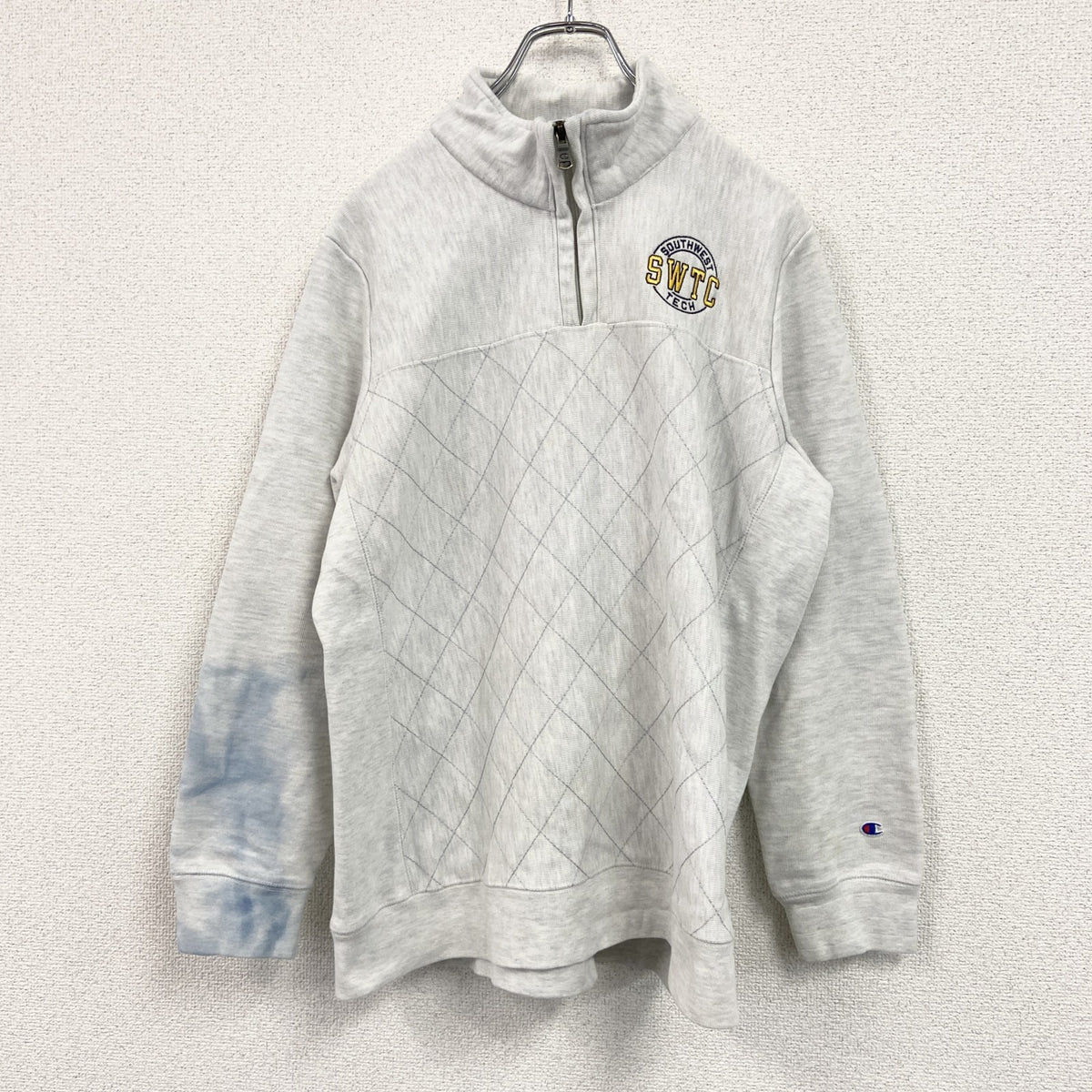 Champion　リバースウィーブ　ハーフジップスウェット/トレーナー　ヘビーウエイト　刺繍ロゴ　現行　霜降りグレー　XLサイズ　古着