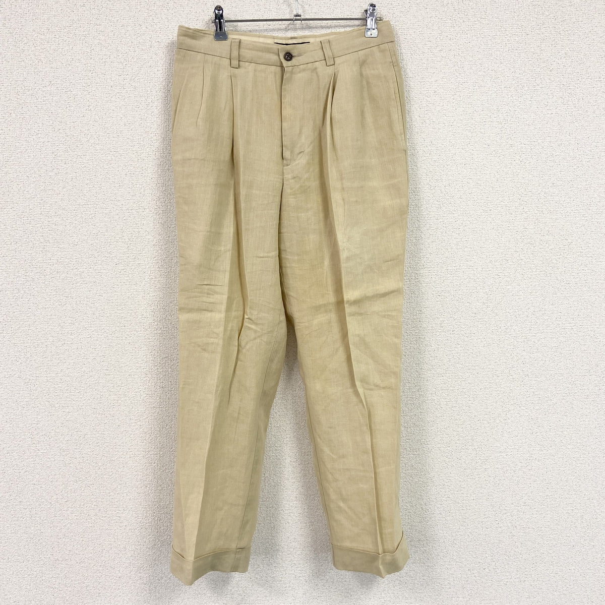 00s　BANANA REPUBLIC　バナナリパブリック　リネンパンツ　ジップフライ　2タック　ベージュ　36Rサイズ　古着