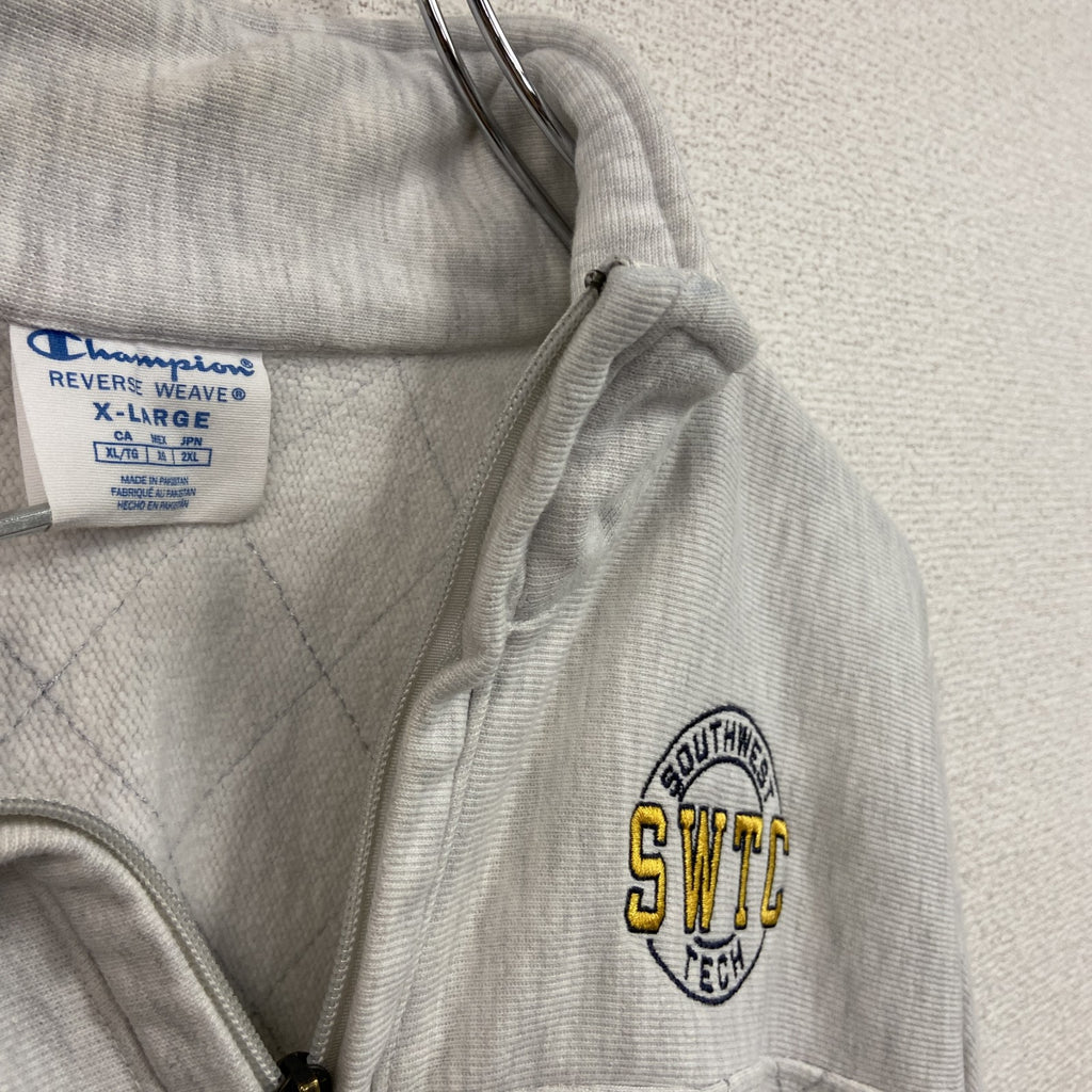 Champion　リバースウィーブ　ハーフジップスウェット/トレーナー　ヘビーウエイト　刺繍ロゴ　現行　霜降りグレー　XLサイズ　古着