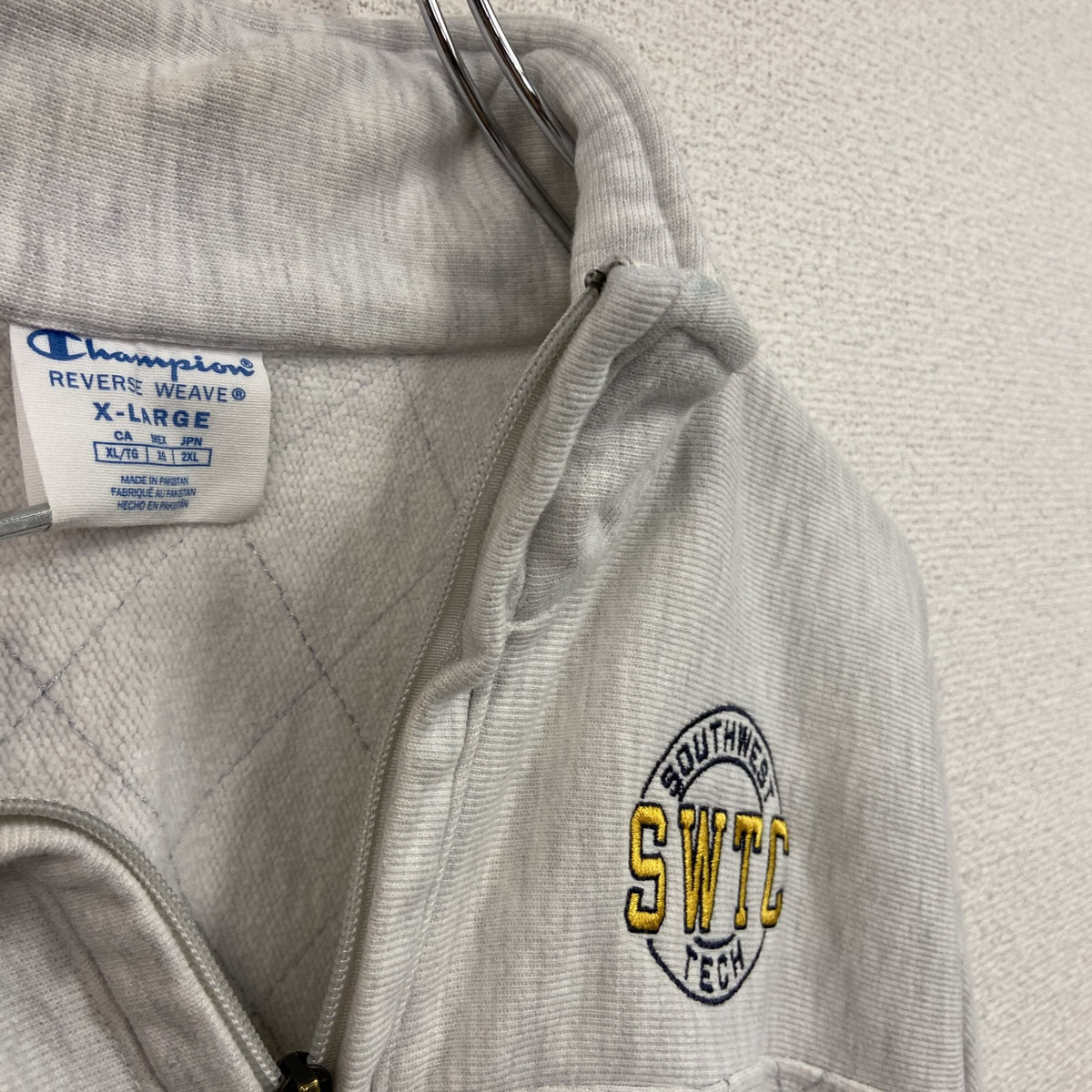 Champion　リバースウィーブ　ハーフジップスウェット/トレーナー　ヘビーウエイト　刺繍ロゴ　現行　霜降りグレー　XLサイズ　古着