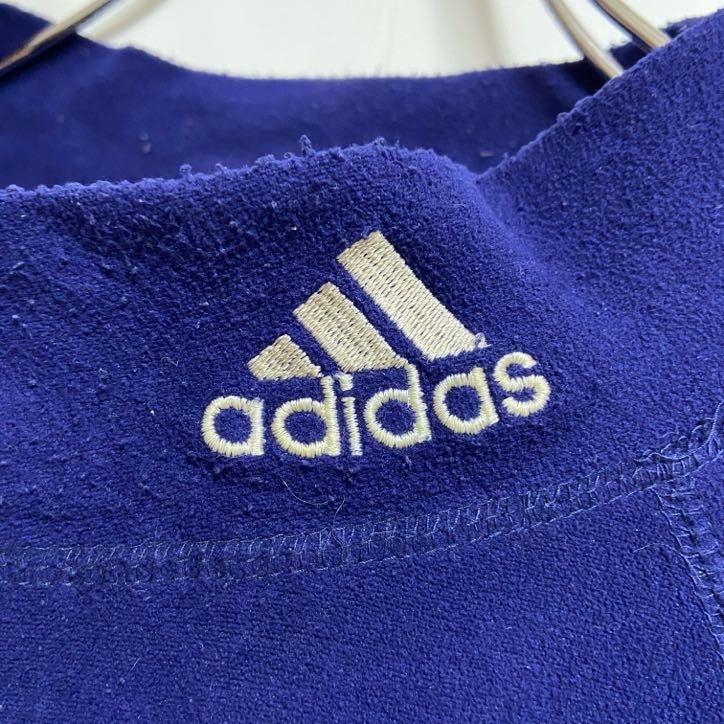 adidas　アディダス　長袖ハイネックフリースプルオーバー　ワンポイント刺繍　青　ブルー　秋冬服　Lサイズ　古着