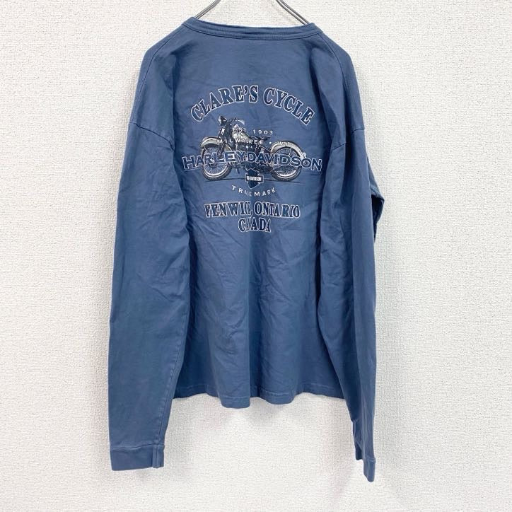 00s　HARLEY DAVIDSON　ハーレーダビッドソン　長袖両面プリントTシャツ　青　ブルー　XLサイズ