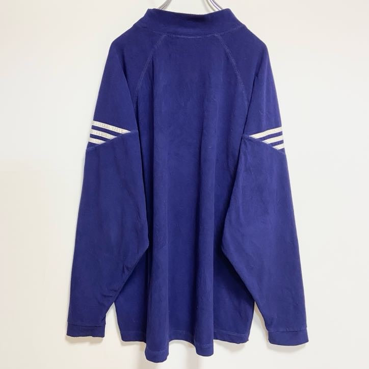adidas　アディダス　長袖ハイネックフリースプルオーバー　ワンポイント刺繍　青　ブルー　秋冬服　Lサイズ　古着