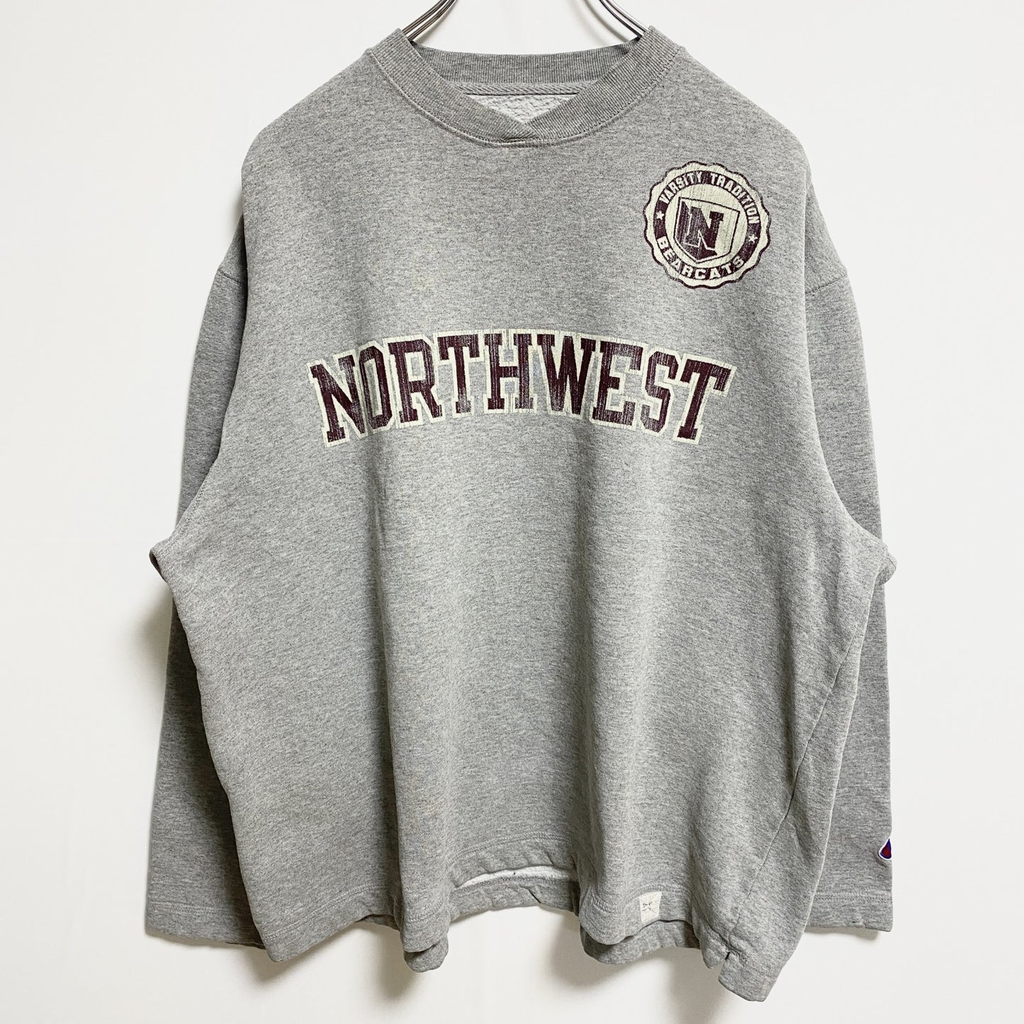 古着 used　Champion チャンピオン　長袖ロゴプリントスウェット　トレーナー　NORTHWEST　グレー　XLサイズ