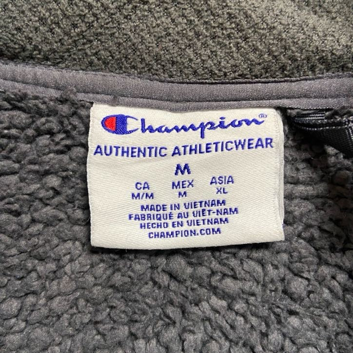 Champion　チャンピオン　長袖ハイネックプリントブルゾン　裏地ボアアウター　グレー　灰色　ヴィンテージ　Mサイズ　古着