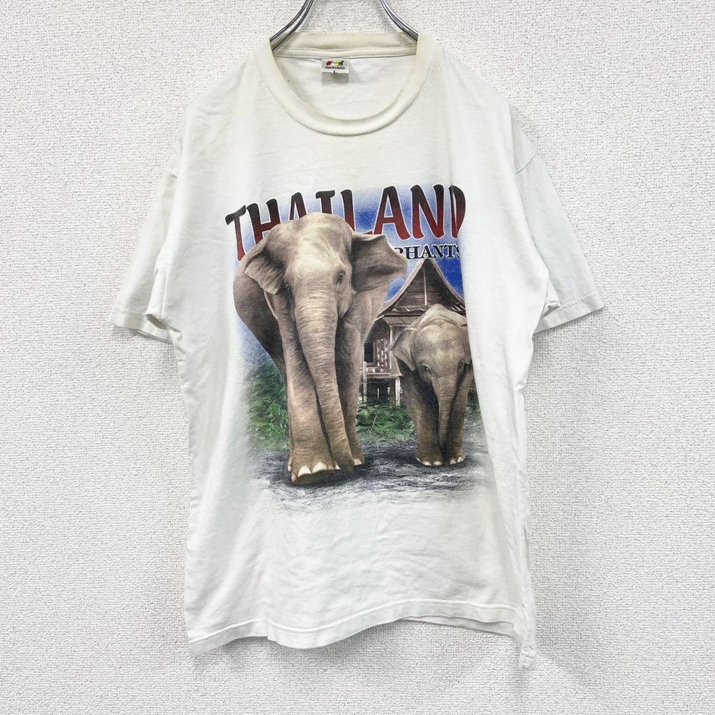 COLOUR　半袖Tシャツ　アニマルT　象　スーベニア　白　ホワイト　Lサイズ　古着