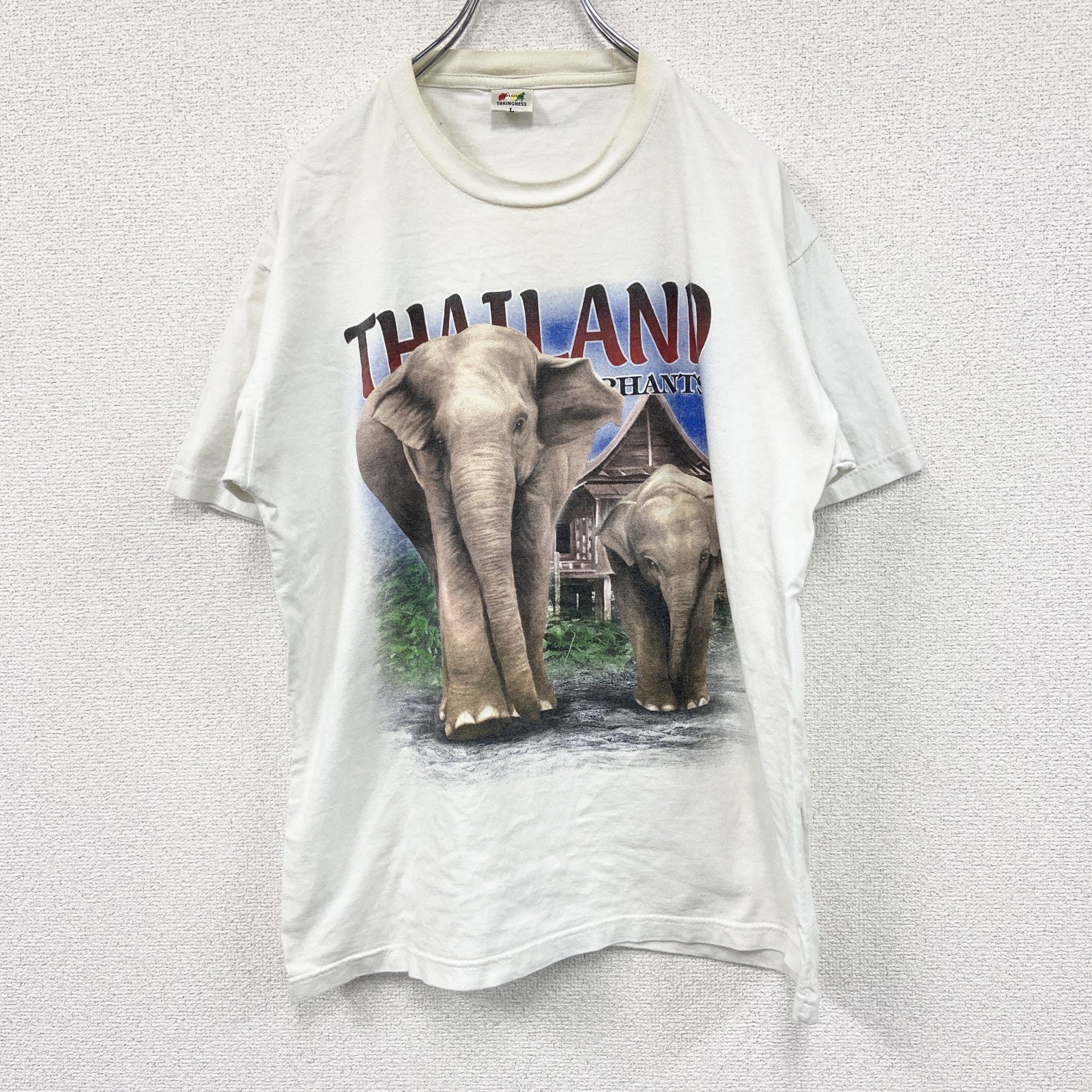 COLOUR　半袖Tシャツ　アニマルT　象　スーベニア　白　ホワイト　Lサイズ　古着
