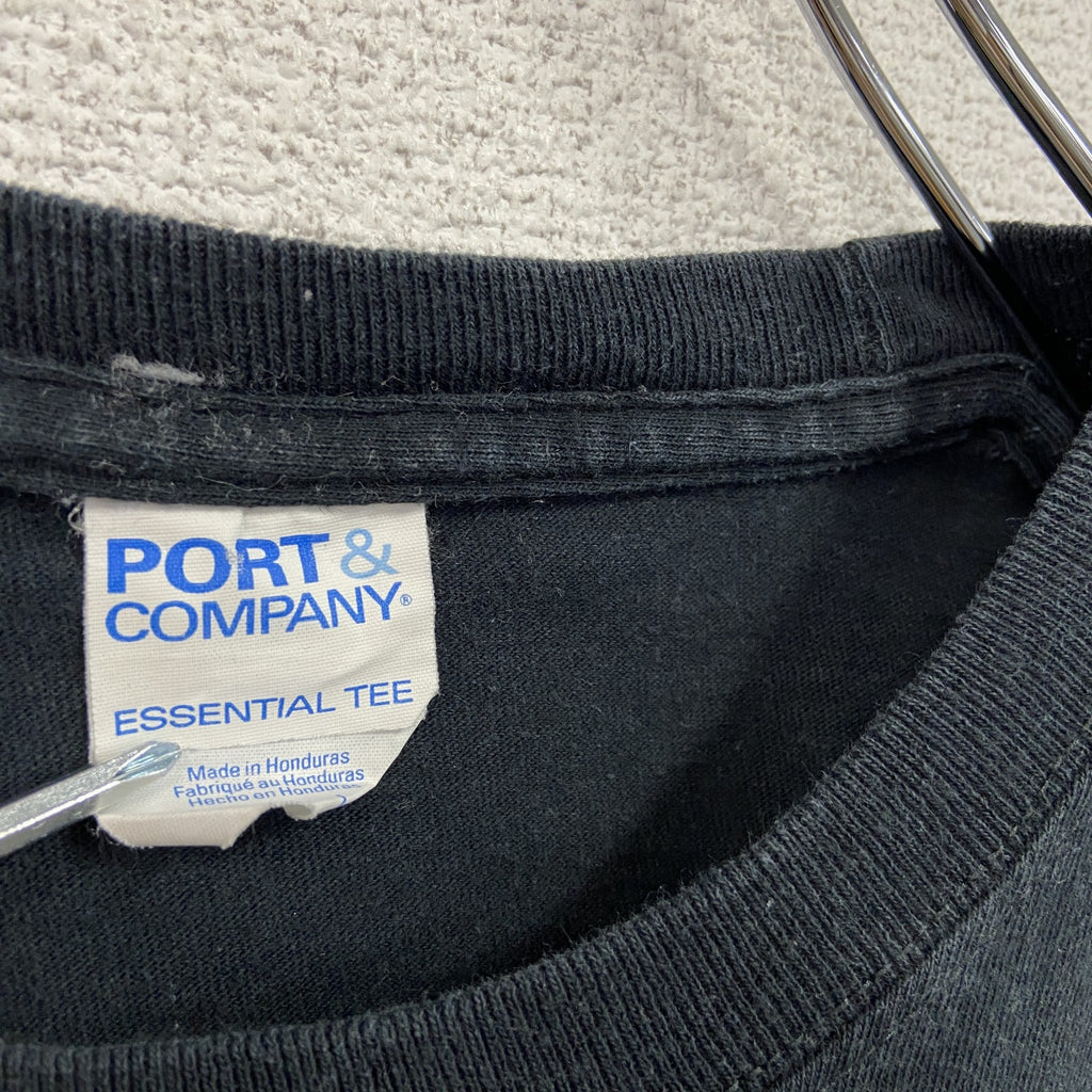 PORT&COMPANY　半袖プリントTシャツ　3連プリント　両面プリント　黒　ブラック　Lサイズ　古着